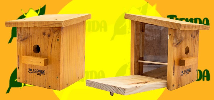 Nido para pájaros de madera maciza con ventana lateral nidal